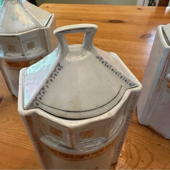 Vintage White Lusterware Germany Canister Set of Three Rice Tea Coffee - Picture 11 of 13